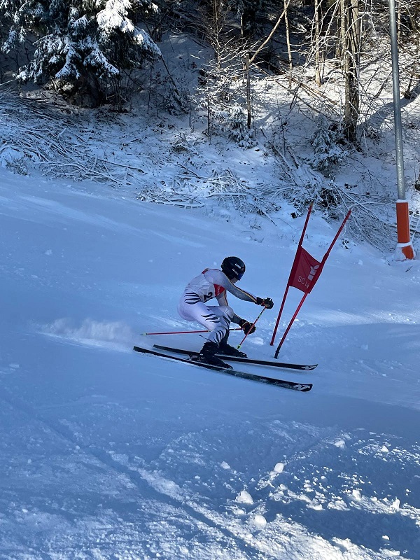 Skifahrer mit Slalomstange